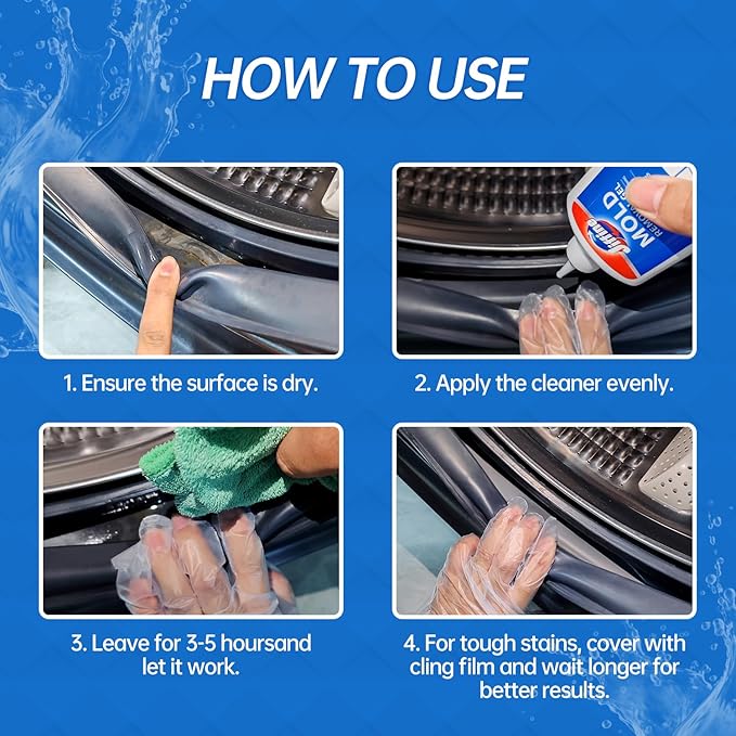 Mold Stain Remover Gel Cleaner - Heavy Duty Cleaner for Washing Machine Seals, Grout, Caulk, Showers, and Bathroom Tile - 8 Fl Oz
