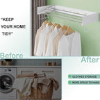 Wall Mounted Laundry Rack, Collapsible Clothes & Towel Drying Rack for Indoor & Outdoor, 60 lb Capacity, 31.5' Wide, 13.5 Linear Ft, White