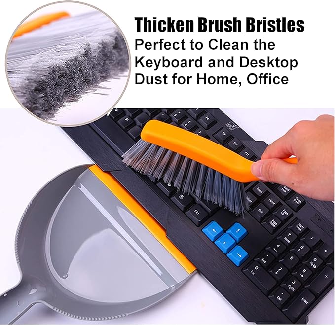 Mini Broom and Dustpan Set - Small Broom and Dustpan Set for Home, Camping Broom, Whisk Brooms Small(Gray Orange)