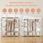 VTRIN Portable Closet Wardrobe for Hanging Clothes 57.3 Inch Large Capacity Clothes Rack with Cover, 10 Storage Organizer Shelves, 1 Hanging Rods and 6 Pockets, Free Standing Closet, White
