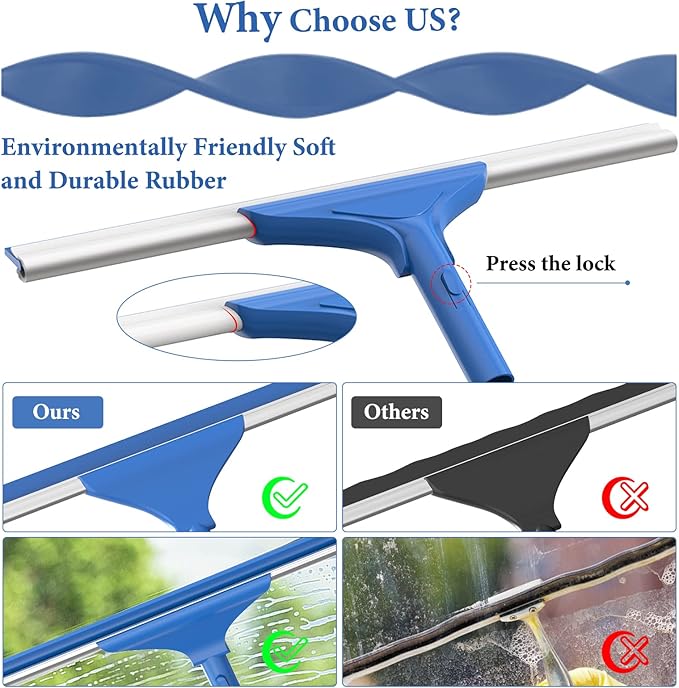 2 in 1 Window Cleaner Kit with Long Handle and Microfiber Scrubber for Glass, Car, Home Floor