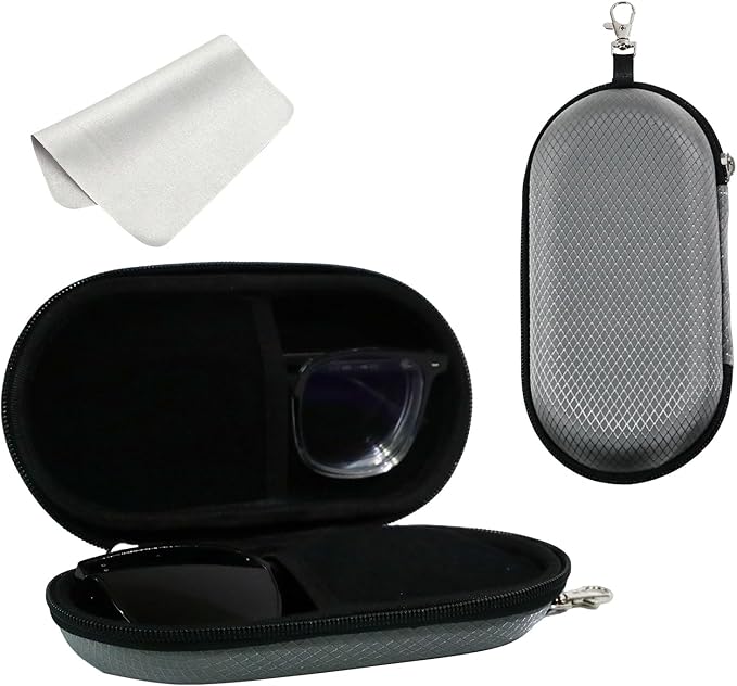 Double Eyeglasses Case, Hard Shell Dual Sunglasses Organizer with Zipper Clip Travel Glasses Storage for Women Men