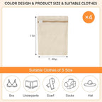 4 Piece Small, Durable Organic Cotton Mesh Laundry Bag with Strong Zipper and Breathable Mesh, Delicate Laundry Bag for Underwear, Clothes, Pants and Socks
