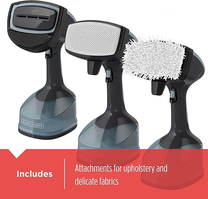 BLACK+DECKER Advanced Handheld Steamer for Clothes, Fast Wrinkle Removal, Auto Shut-Off, Attachments for Delicate Fabrics, Lint Removal, and Steaming Curtains, Upholstry (HGS200)