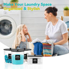 Laundry Pods Container & Dryer Sheet Holder, Laundry Room Organization and Storage Jars with Lids, Labels & Scoops for Powder Detergent Scent Booster, Black Lid