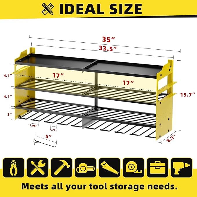 Power Tool Organizer Wall Mount with 8-Drill Holders-600Lbs Load Heavy Duty Metal 4-Layers Garage Storage and Organization Adjustable Battery Tools Rack Utility Racks Gifts for Men
