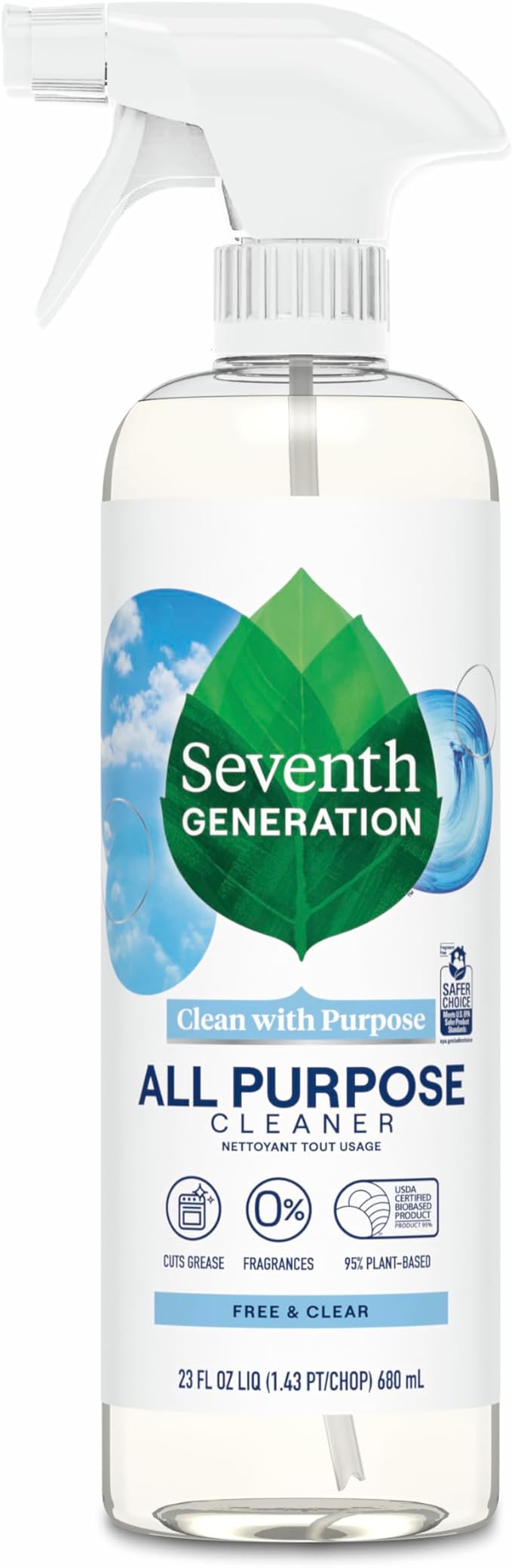 Seventh Generation All Purpose Cleaner, Free & Clear, Cuts Grease, 23 Fl Oz