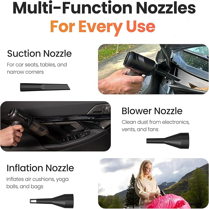 Hedgehog TurboVAC 3 in 1 Portable Car Vacuum Cleaner, Blower & Air Pump - Hand Held Vacuum Cleaner for Car with USB C Rechargeable, 14000PA Powerful Suction, Lightweight Dust Buster for Home & Outdoor