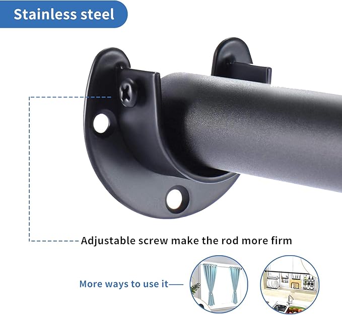 Stainless Steel Closet Rod Bracket, 1-1/2 Inch Diameter Closet Rod Holder 2 Pcs, Heavy Duty Curtain Rod Holder, Black Closet Rod Support with Screws