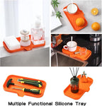Silicone Bathroom Soap Dishes with Drain Spout-Bathroom and Kitchen Sink Organizer,Sponge Holder,Dish Soap Tray,Perfect for Dispenser,Scrubber,Bottle,Cup on Sink or Counter-Orange 9.6"×5.3"