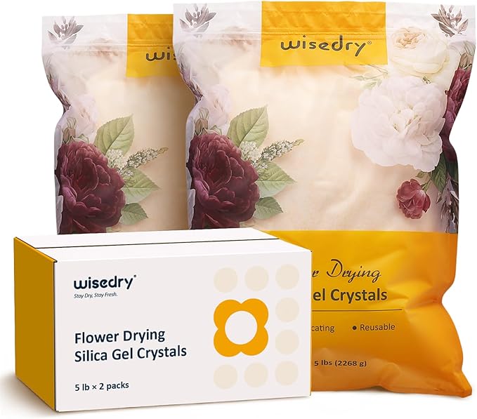 wisedry 10 LBS Silica Gel Flower Drying Crystals, 2 Packs of 5 LBS, Fine Crystals < 1mm, Color Indicating, Reusable