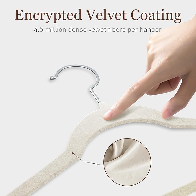 Velvet Hangers 30 Pack, Slim Non-Slip Clothes Hangers Space-Saving for Closet, Heavy Duty for Pants, Coats, Skirts, Jeans, Sweaters and More, Nylon-Flocked, Ivory