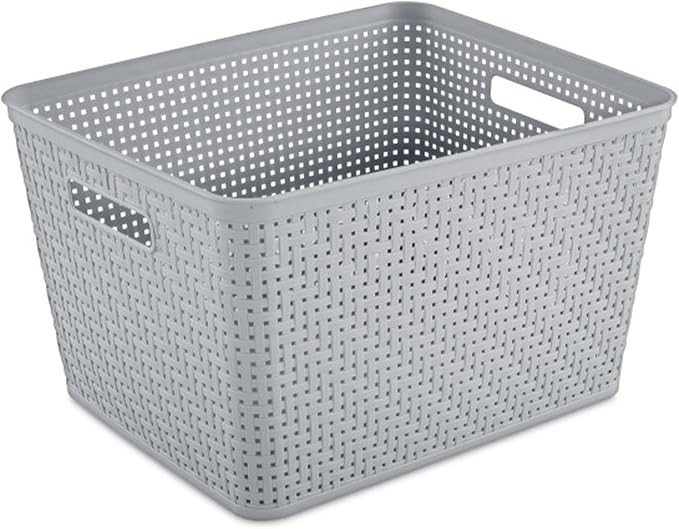 Sterilite 6-Pack Tall Basket, Woven Plastic Storage Baskets for Organization, Cement - Organizing Bin Containers with Handles for Bedroom, Bathroom, Dorm, and Closet