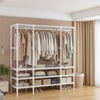 Portable Closet,Garment Rack,Heavy Duty Clothes Rack with Cover,Wardrobe Closet with 2 Hanging Rods, 6 Storage Shelves,43.3" L x 17.7" W x 67.7" H,Pale Yellow