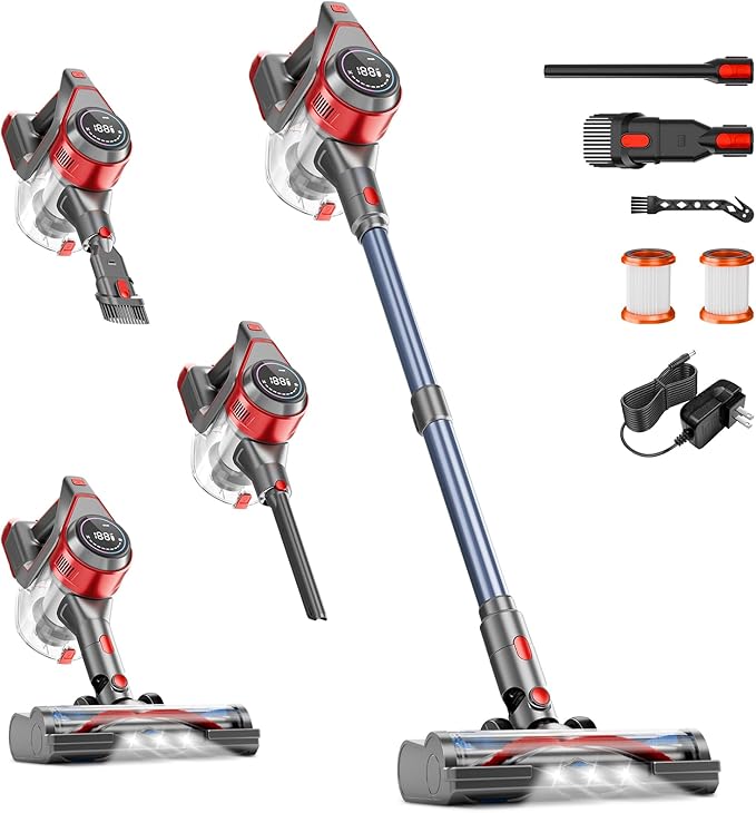 Cordless Vacuum Cleaner for Home - Powerful, 35Kpa Stick Vacuums Lightweight with Detachable Battery Display, Max 45Mins Runtime, 8 in 1 Handheld Vacuum for Hardfloor & Carpets Pet Hair, Y5