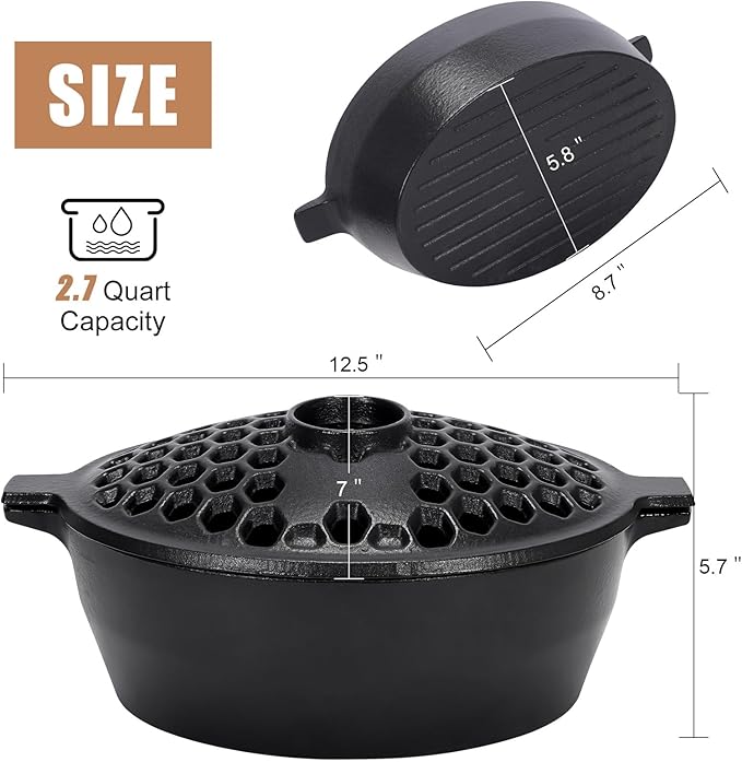 G GOOD GAIN Wood Stove Steamer - Cast Iron Stove Humidifier with Large Opening Top | Oval Bowl Fire Place Stove Pot for Home Heating Decorative | Matte Finish & 2.7 Quart, Black