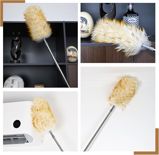 Lambswool Duster 98 inch Retractable Stainless Steel Handle Soft Natural Wool Feather Dusters for Cleaning Office Home Car etc