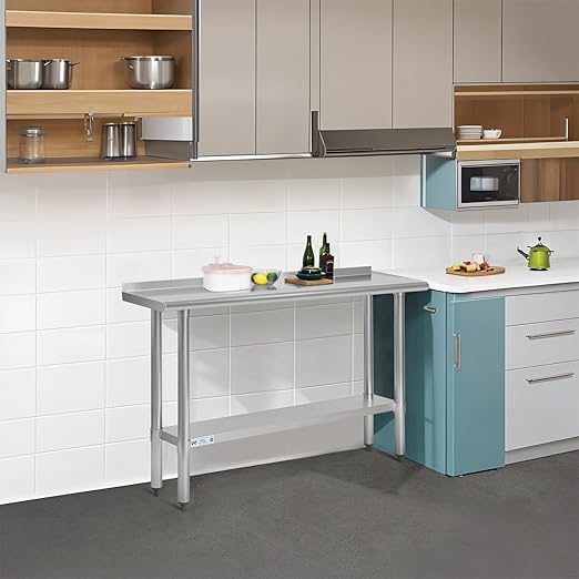 Hally Stainless Steel Table for Prep & Work 18 x 48 Inches, NSF Commercial Heavy Duty Table with Undershelf and Backsplash for Restaurant, Home and Hotel