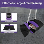 Broom with Dustpan Combo Set and Silicone Air Broom Kit, 51" Long Handle Floor Squeegee, Purple Household Kit for Glass Window Rugs Pet Hair Home