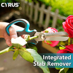 CYRUS Serrated Pruners Flower Scissors Floral Shears for Cutting Flowers,Garden Shears with Integrated Stab Remover,Florist Cutters Rose Snips,Blue