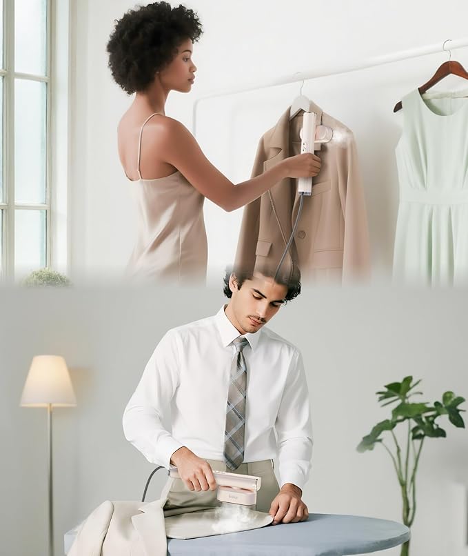 Travel Steamer for Clothes, 100-240V Dual Voltage Portable Garment Steamer, 1000W Travel Size Handheld Steamer & Iron 2 in 1 for Global & Europe Travel, Business, Home, Rose Gold