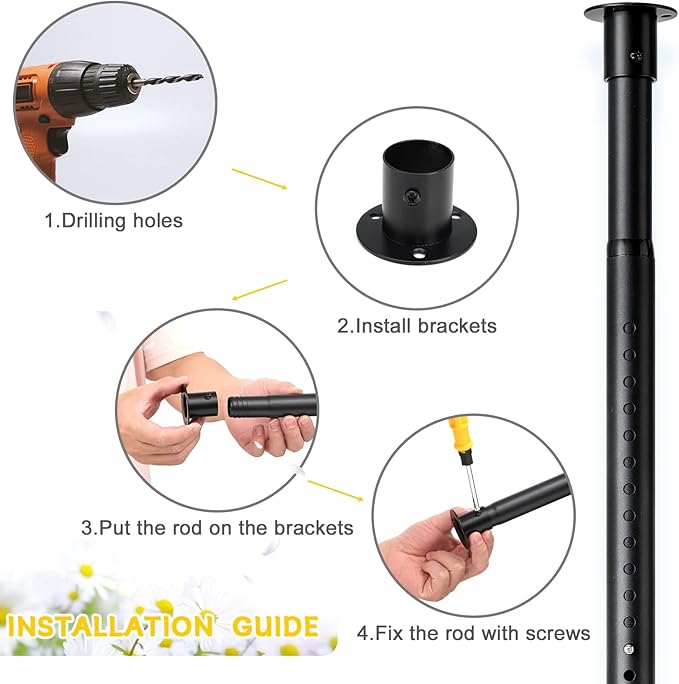 Closet Rod, 17 to 41 Inch Adjustable Closet Rods for Hanging Clothes Heavy Duty Closet Hanging Rod Metal Black Closet Poles for Wardrobes