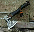 Custom Handmade Carbon Steel Viking Axe – 19” Inches Hand Forged Medieval Axe with Leather Sheath – Camping and Forest Hunting Hatchet – Gift for HIM (Full Leather)