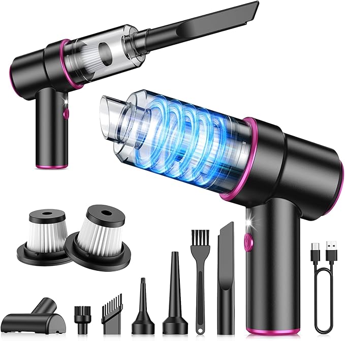 CODN Handheld Car Vacuum Portable Cordless 12000PA, 2 in 1 Handheld Vacuum Cleaner and Air Duster with Multi-Nozzles and LED Light, Mini Hand Held Vacuum Rechargeable for Home, Car, Office, Pet Hair