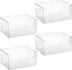 mDesign 4 Pack Clear Plastic Modern Open Front Dip Storage Organizer Bin Basket - 12x12x45 inches, 25.66L Capacity - Household Organization - Shelves, Cubby, Cabinet, Closet - Ligne Collection