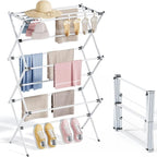 APEXCHASER Clothes Drying Rack Foldable, Laundry Drying Rack 3 Tier, Foldable Metal Clothing Dryer for Cloth Towel Shirt, Collapsible Clothe Horse Compact Storage, Clothes Airer Indoor Outdoor, White