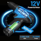 Cordless Drill Set, 12V Power Drill Kit with Battery and Charger, 3/8" Keyless Chuck, 25+1 Torque Setting, Built-in LED, Electric Driver Tool for Home DIY Projects (Blue)