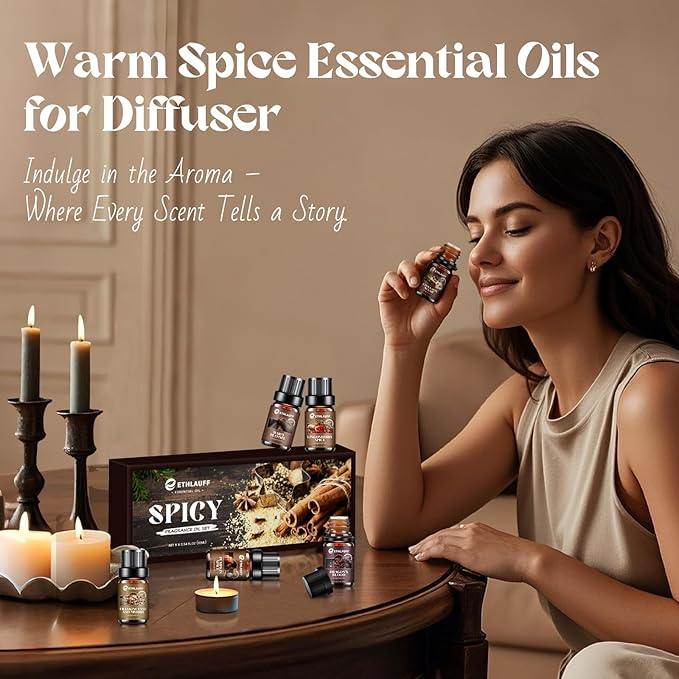 Fall Essential Oils Set, Pumpkin Spice, Frankincense & Myrrh, Cinnamon Sugar, Fall Scented Oil for Candle, Soap Making, Essential Oils for Diffuser Home 6 * 10 ml
