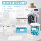 4 Pack Airtight Laundry Detergent Containers & Dryer Sheet Holder with Lids & Scoops, Stackable Laundry Room Organization and Storage for Scent Booster, Powder, Pods