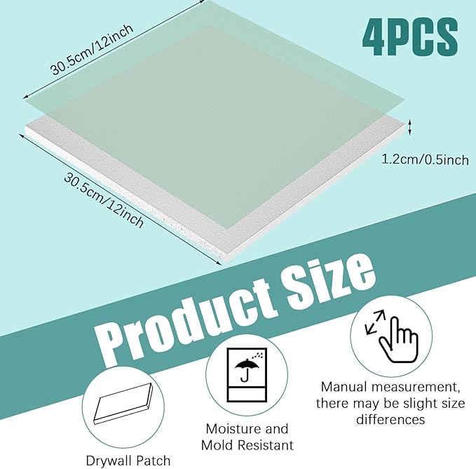 Amylove Drywall Repair Panel Drywall Patch Panel Repair for Mend Wall(2 Pcs,Green,12 x 12 x 1/2 Inch)