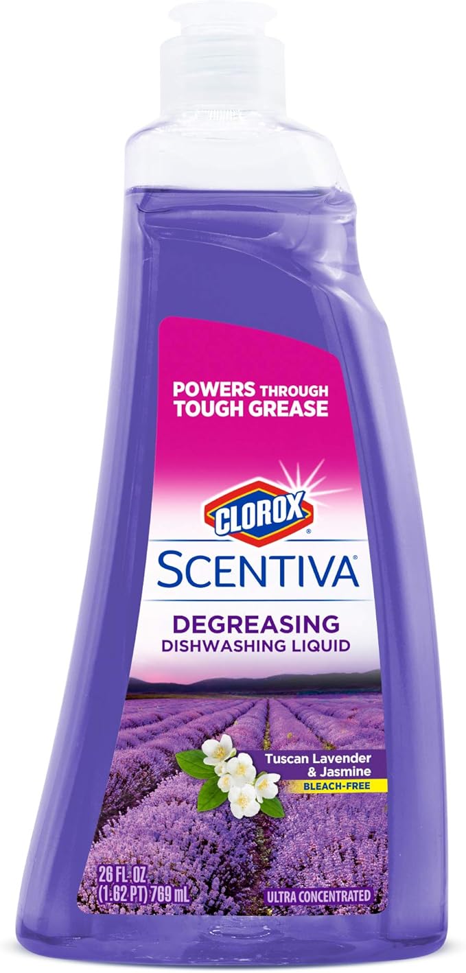 CLOROX Scentiva Liquid Dish Soap, Tuscan Lavender & Jasmine Scent - Dishwashing Detergent Cuts Through Grease - A Powerful Clean You Can Trust, 26 Fl Oz