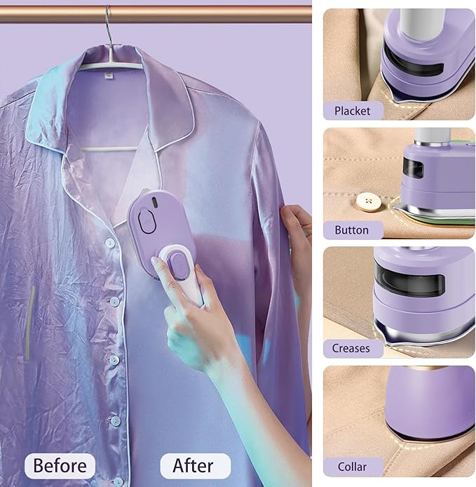Travel Steam Iron, 180 °Rotating Handle Foldable Hanging Ironing Machine, Portable Mini Dual-Purpose Steam Iron for Both Dry and Wet Use, Essential for School Dormitories & Business Trips (Purple)