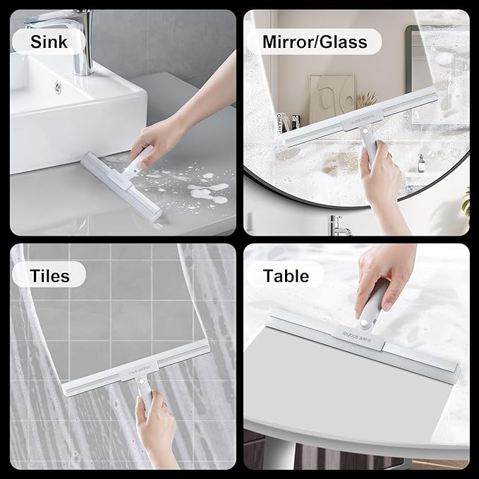 JOYBOS Rubber Squeegee for Floor, 50'' Long Handle Floor Squeegee Broom, Silicone Broom for Pet Hair Remover, Magic Broom Sweeper Window Squeegee for Floor, Tile, Grout, Brick, Decks, Garages,Basement