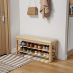 Wood Shoe Rack Bench for Entryway, Shoe Rack for Front Door Entrance with Leather Cushion, 2 Tier Shoe Bench with Shoe Storage for Entryway, Bedroom.