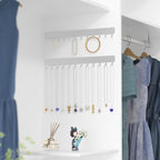 Necklace Holder Wall Organizer - Jewelry Hanging Hooks for Necklaces, Bracelets, Earrings - Easy Stick-On Installation - Space-Saving Metal Design, Silver