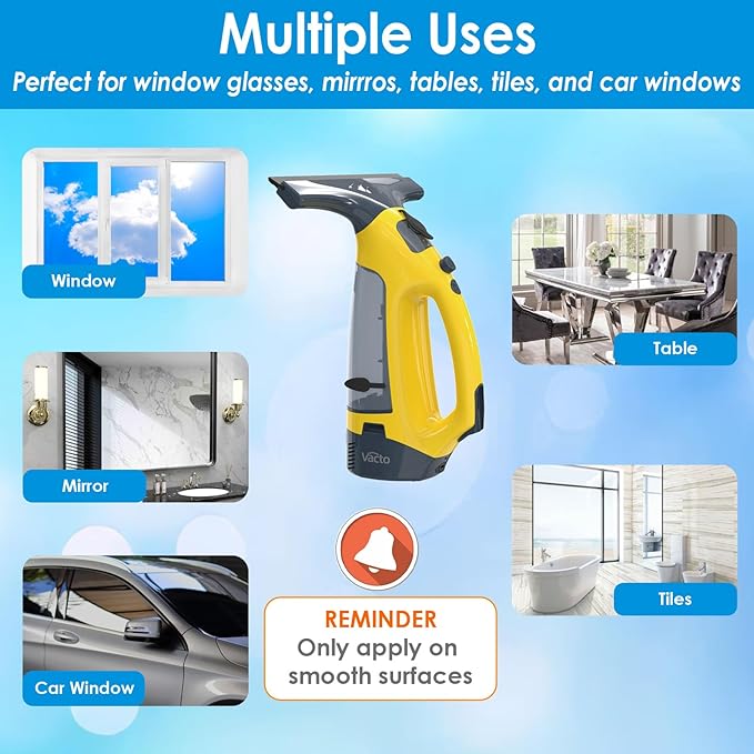 All-in-One Electric Window Vacuum Squeegee Set, Streak-Free Cordless Window Cleaner Tool with Telescopic Handle, Glass Cleaner Tool for Windows, Mirrors & Smooth Surfaces