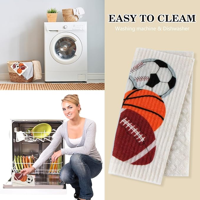 6 Packs Swedish Kitchen Dish Cloths - Reusable Paper Towels for Counters & Dishes - Eco-Friendly Cellulose Sponge Cloth - Assorted (Sport)