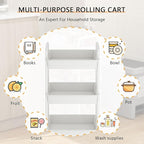 MOYIPIN 4-Tier Plastic Rolling Utility Cart with Handle,Utility Storage Cart for Office, Living Room, Kitchen,Movable Storage Organizer Shelves,White