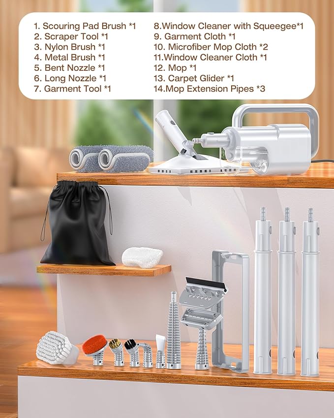 LABIGO 10-in-1 Steam Mop with Detachable Handheld Steamer, 350ml Tank, 10s Heat-Up, 248°F Steam Cleaner, 2-Level Control and Swivel Head for Floor, Carpet, Tile - Lightweight and Multi-Surface