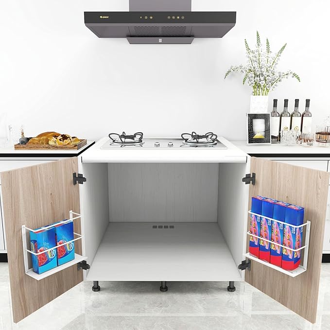 White Kitchen Wrap Organizer Door Mount, Aluminum Foil Holder Cabinet Door Organizer Cabinet Storage Basket for Kitchen Wrap/Food Bag Storage