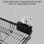 MAJALiS Expandable Stainless Steel Over The Sink Dish Drying Rack for Small Kitchen Counter Space Saving, Compact RV Plate Drainer Strainer in Black Wire Metal with Hanging Adjustable Utensil Holder
