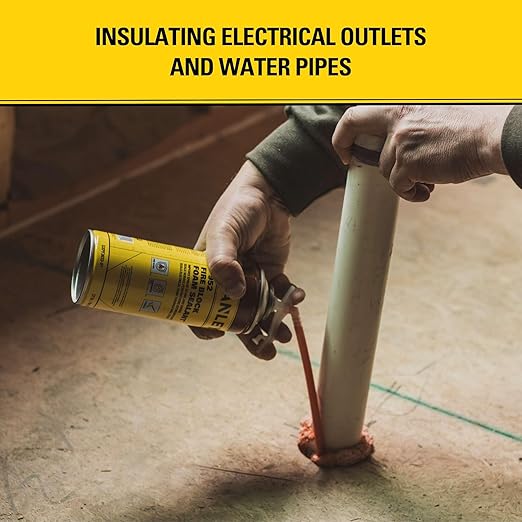 Stanley F952 Fire Block Spray Foam – (1x12oz) Fire Rated Expanding Polyurethane Foam Sealant for Gap Filling & Sealing on Doors, Windows, Walls, Pipes & Joints – Indoor/Outdoor Straw Use | 1 Pack