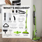 H2O X5 Dual Buff Steam Mop, 8 in 1 Handheld Steam Cleaner For Kitchen Tile Floors, Hardwood Floors, Grout Cleaner, Upholstery Cleaner and Carpets, 2 washable scrub pads, 11 cleaning accessories