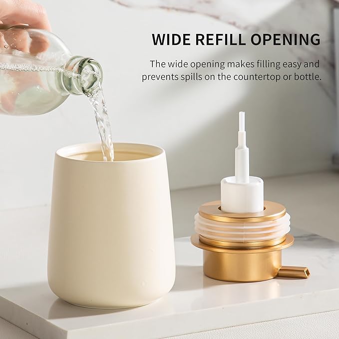 Enra Foaming Soap Dispenser,12 oz BModern Foam Soap Dispenser with Glod Pump for Bathroom,Kitchen with Easy-to-Press Pump (Beige Poam Glod Pump)