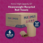 Maximus X1112 Heavyweight 10" Recycled Paper Towels with Superior Absorbency, Natural Commercial Paper Towels Rolls Suitable for Office, Restaurant, and Healthcare Facilities, 6 Rolls Per Case