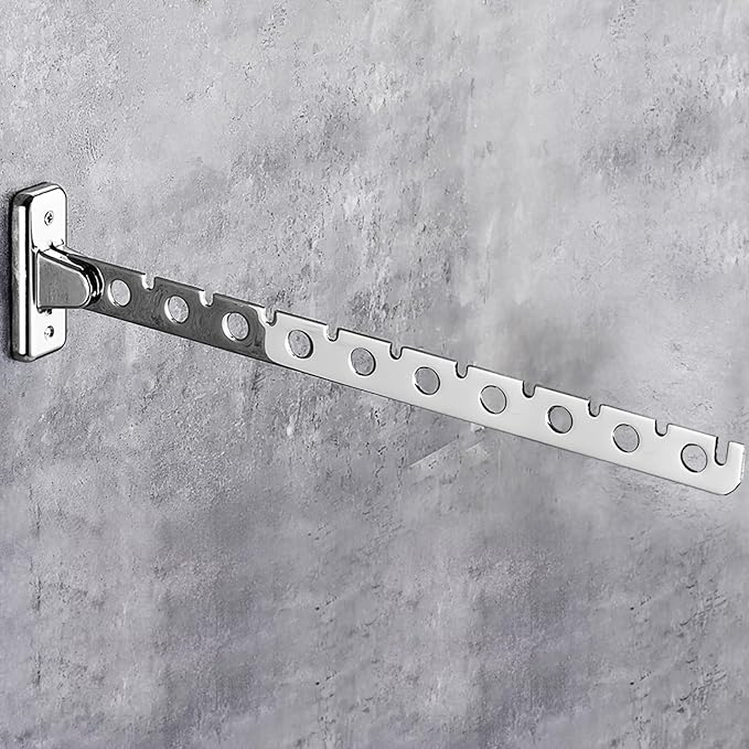 ACNISM Wall Mounted Clothes Rack, Laundry Hanger Wall Mount, Retractable & Foldable Drying Rack with 180° Rotation, Space-Saver for Laundry Room & Bedroom, Bathroom Closet Storage, 1-Pack, Silver